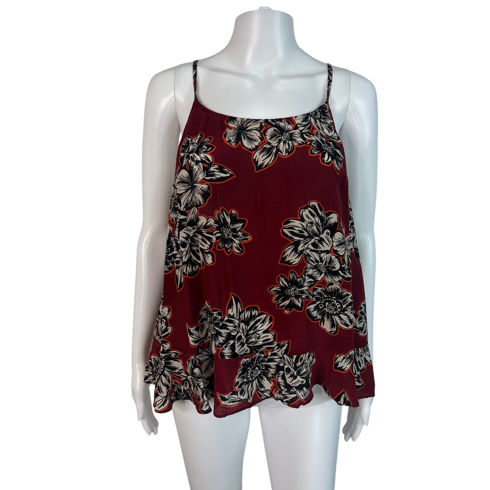 Maeve Anthropologie Silk Floral Cami Top Burgundy Racerback Boho 90's Size 10